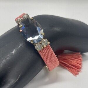 Vineyard Haven Bling & Coral Threaded Tassel Cuff Bracelet New